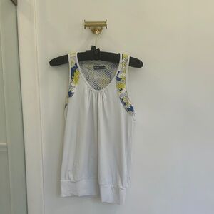 Lija White, Blue and Yellow Cross-Back Tank Top